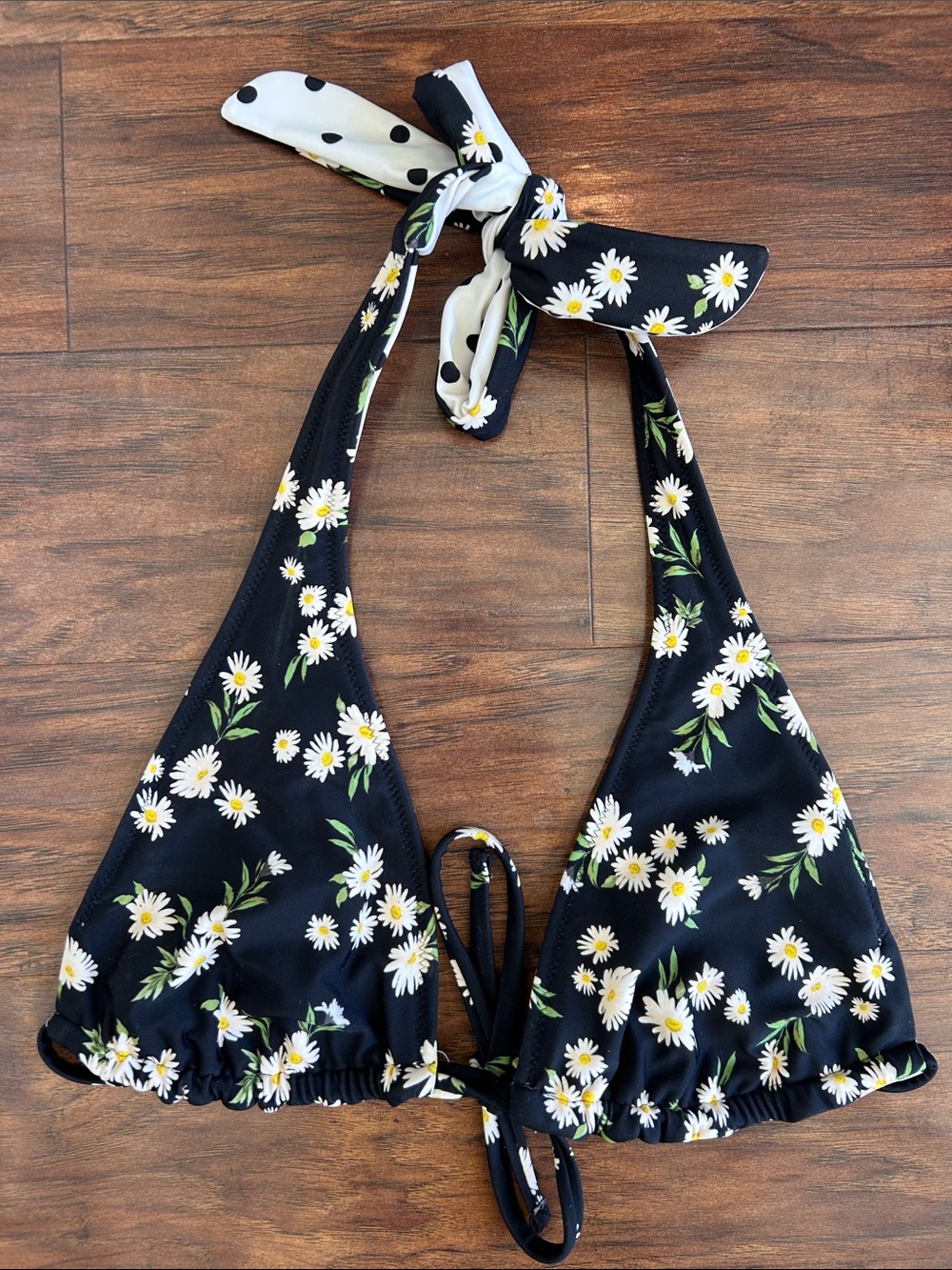 Black Daisy Halter Swim Top